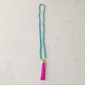 Tassel necklace in turquoise and hot pink